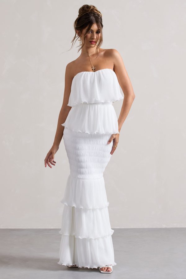 Catera | White Strapless Layered Ruffle Maxi Dress Discount - Image 3