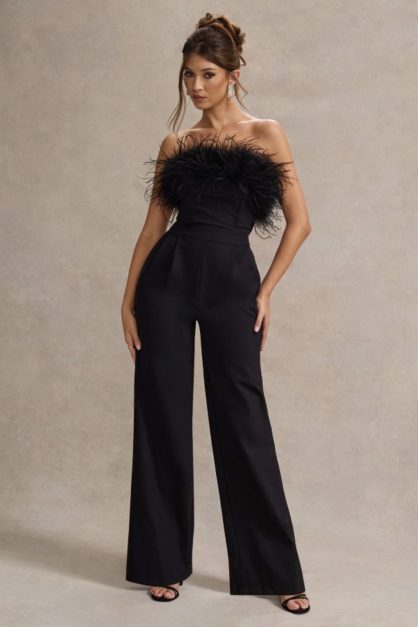 Delta | Black Feather Bandeau Wide-Leg Jumpsuit on Sale