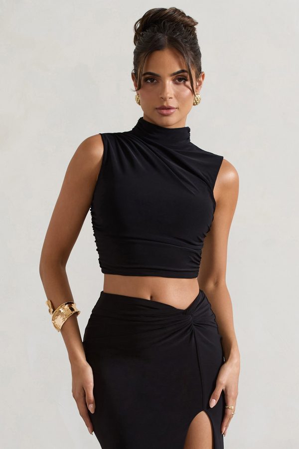 Ischia | Black High-Neck Ruched Top Online Sale - Image 5
