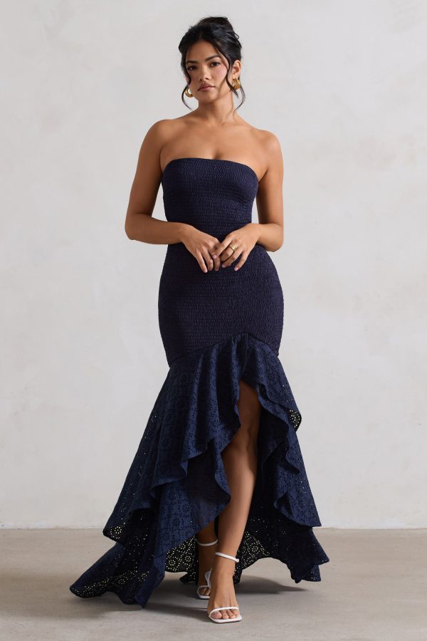 Solange | Navy Broderie Bandeau High-Low Maxi Dress on Sale - Image 5