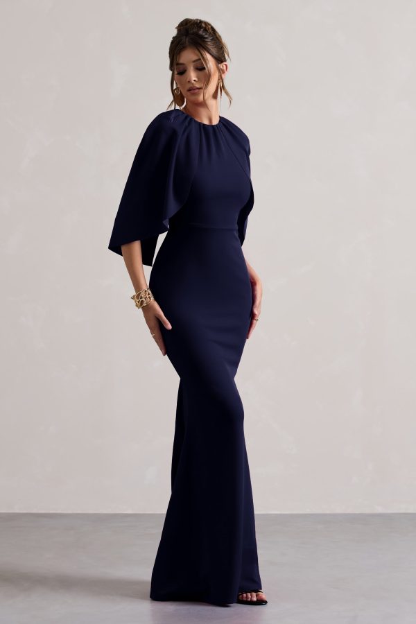 Kianne | Navy Draped Short-Sleeve Maxi Dress Online now - Image 4