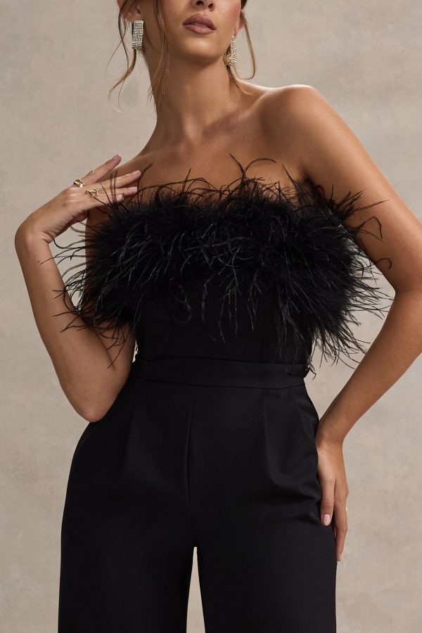 Delta | Black Feather Bandeau Wide-Leg Jumpsuit on Sale - Image 5