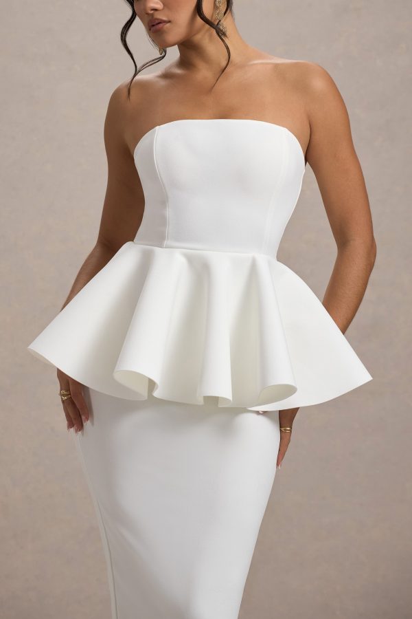 First Dance | White Bandeau Peplum Midi Dress Cheap - Image 3