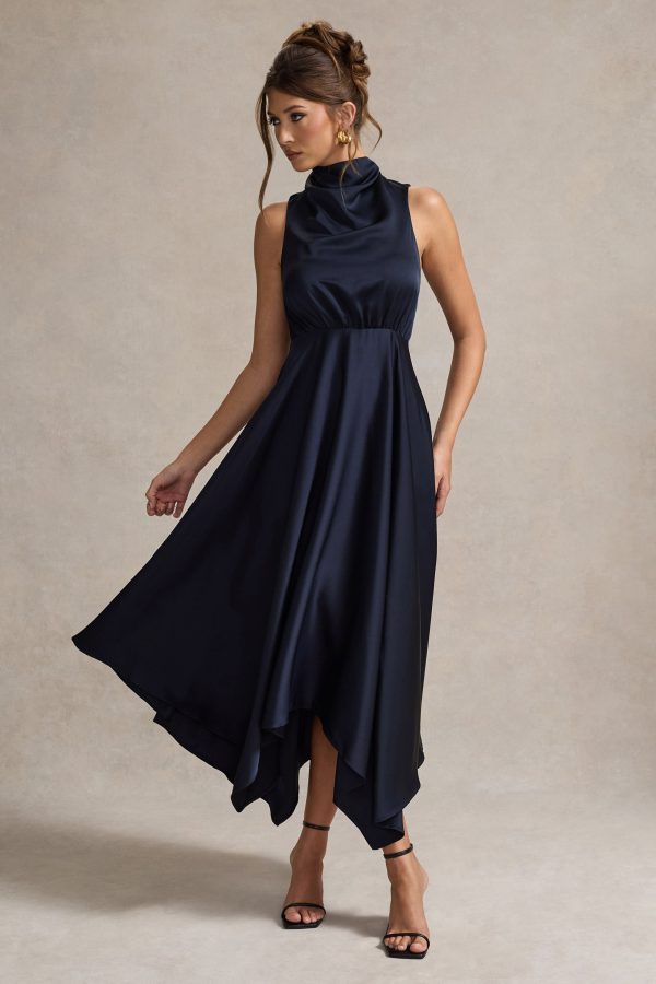 Kerri | Navy Satin Cowl-Neck Maxi Dress For Cheap - Image 4