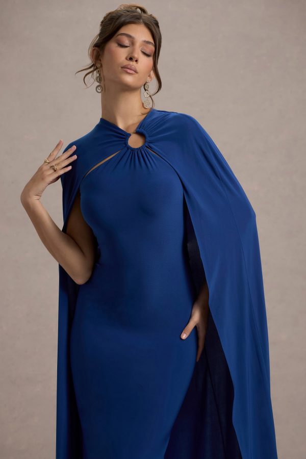 Aliza | Royal Blue Cape Maxi Dress With Gold Ring Online Hot Sale - Image 3