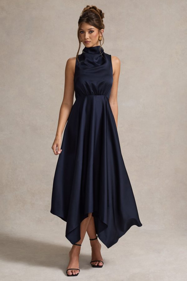 Kerri | Navy Satin Cowl-Neck Maxi Dress For Cheap - Image 5