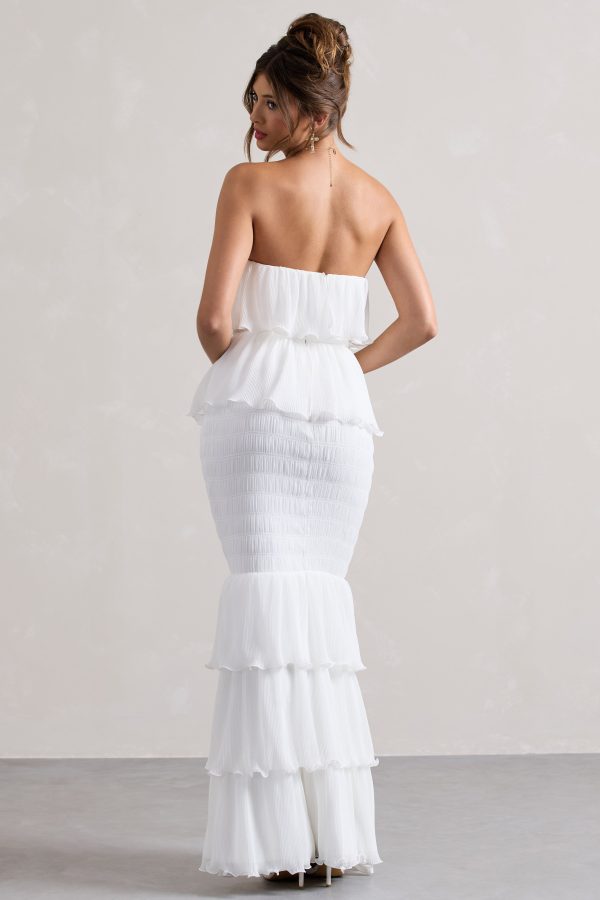Catera | White Strapless Layered Ruffle Maxi Dress Discount - Image 4