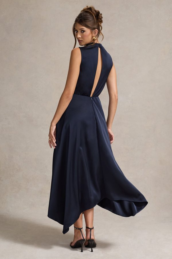 Kerri | Navy Satin Cowl-Neck Maxi Dress For Cheap - Image 2