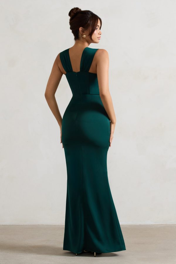 A Romantic | Green Satin Corset Wrap Maxi Dress Discount - Image 2