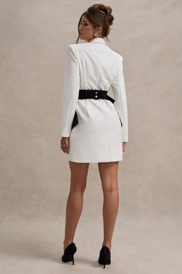 Prized | White Tailored Blazer Dress With Black Bow Online - Image 2