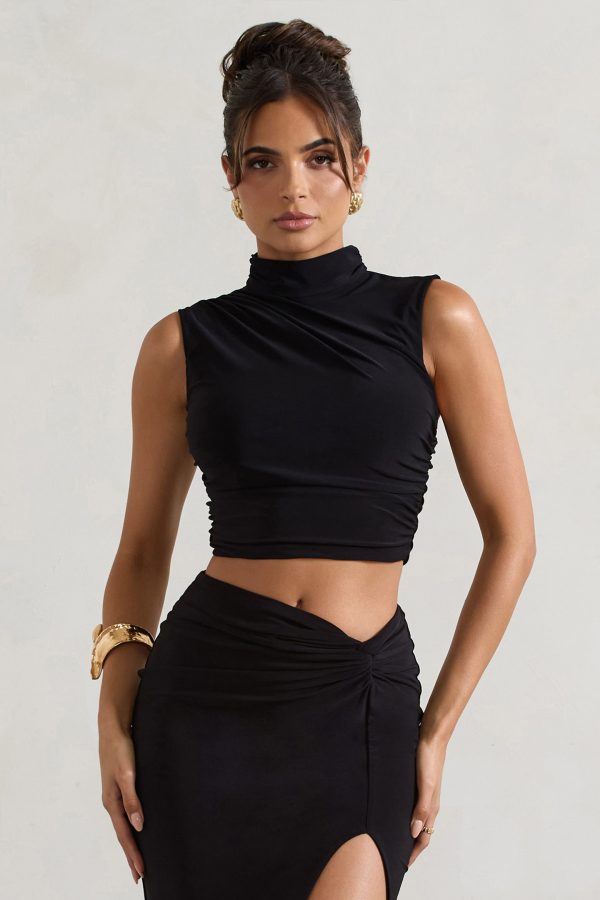 Ischia | Black High-Neck Ruched Top Online Sale