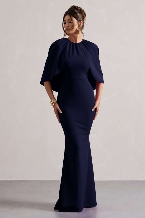 Kianne | Navy Draped Short-Sleeve Maxi Dress Online now