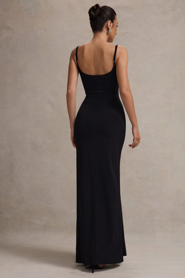 Emmalou | Black & White Strappy Split Maxi Dress With Bow Supply - Image 2