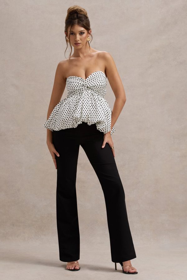 Divina | White & Black Polka Dot Strapless Ruffled Jumpsuit Discount - Image 5