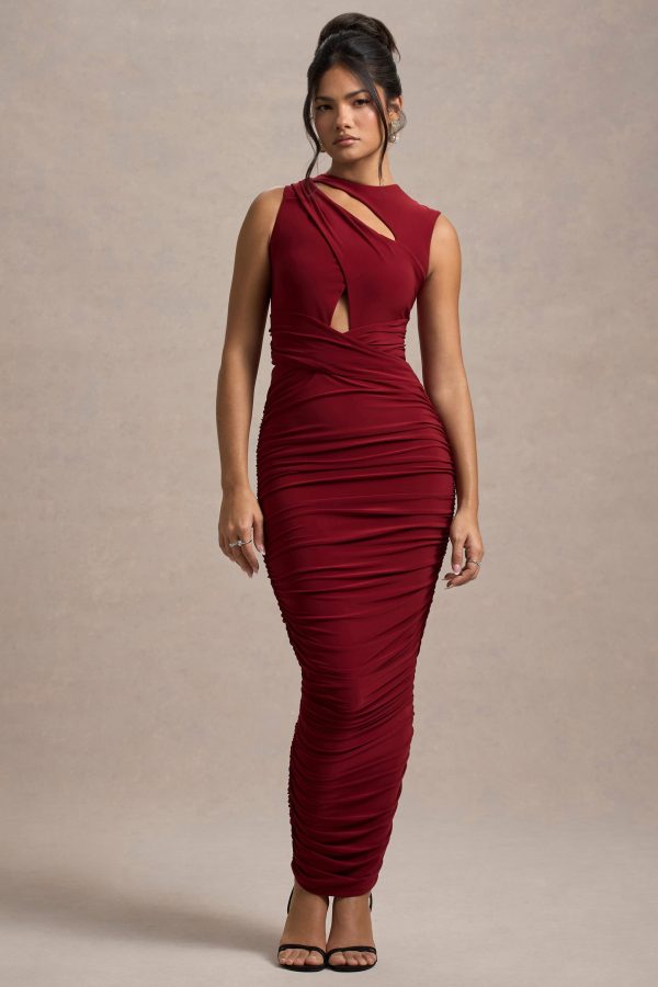 Aire | Wine Cut-Out Ruched Maxi Dress Cheap - Image 5