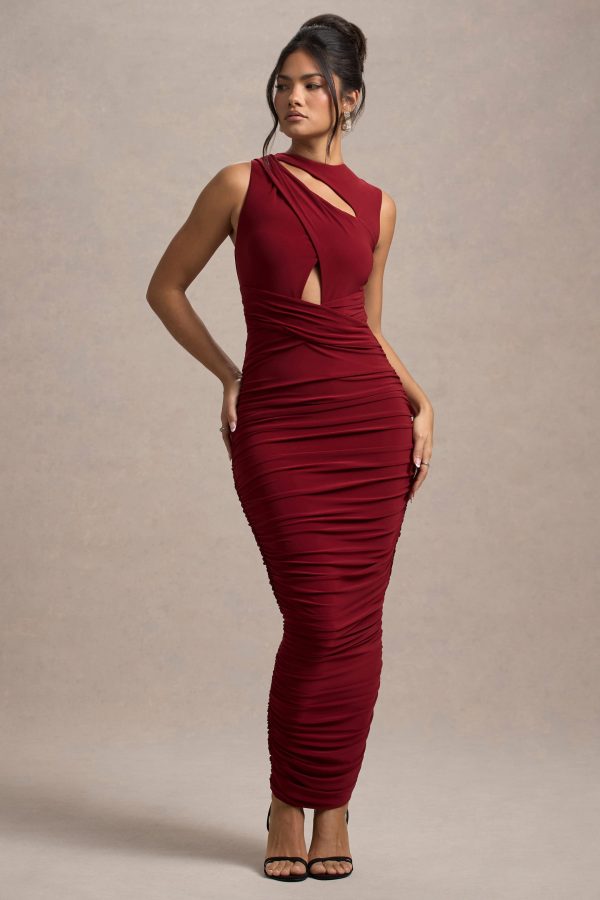 Aire | Wine Cut-Out Ruched Maxi Dress Cheap - Image 4