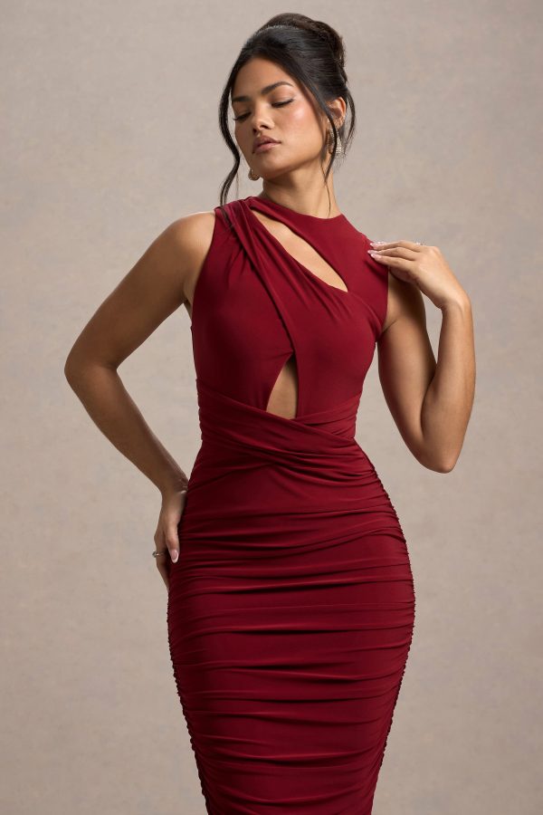 Aire | Wine Cut-Out Ruched Maxi Dress Cheap - Image 3
