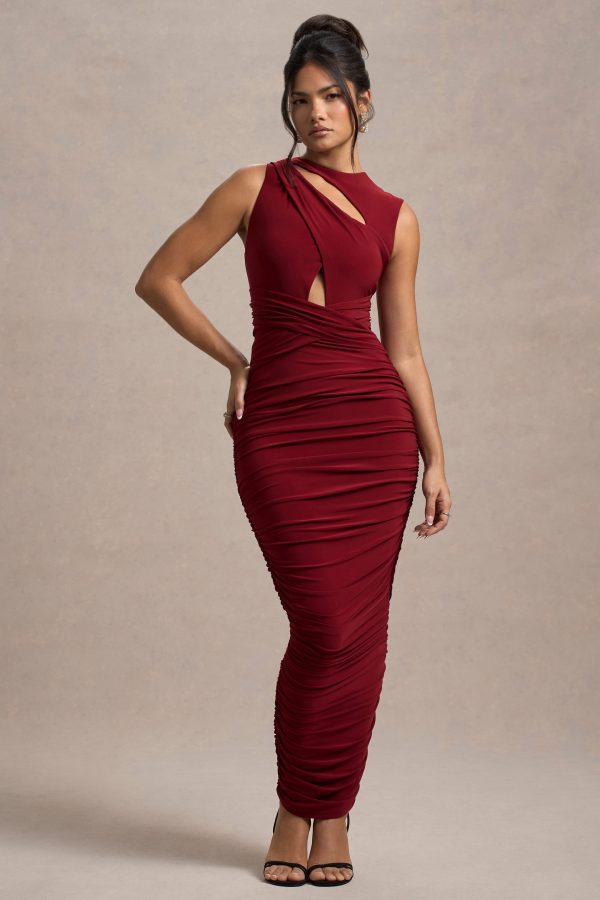 Aire | Wine Cut-Out Ruched Maxi Dress Cheap