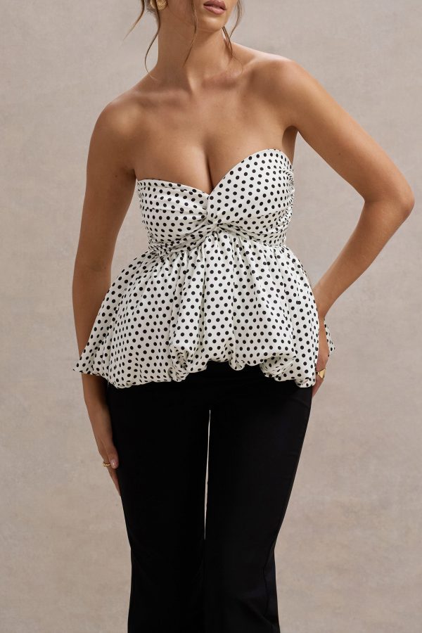 Divina | White & Black Polka Dot Strapless Ruffled Jumpsuit Discount - Image 3