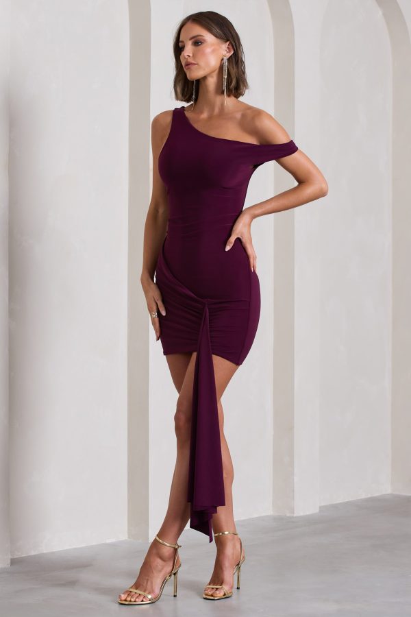 Arielle | Plum Asymmetric Mini Dress With Tie Sash For Sale - Image 3