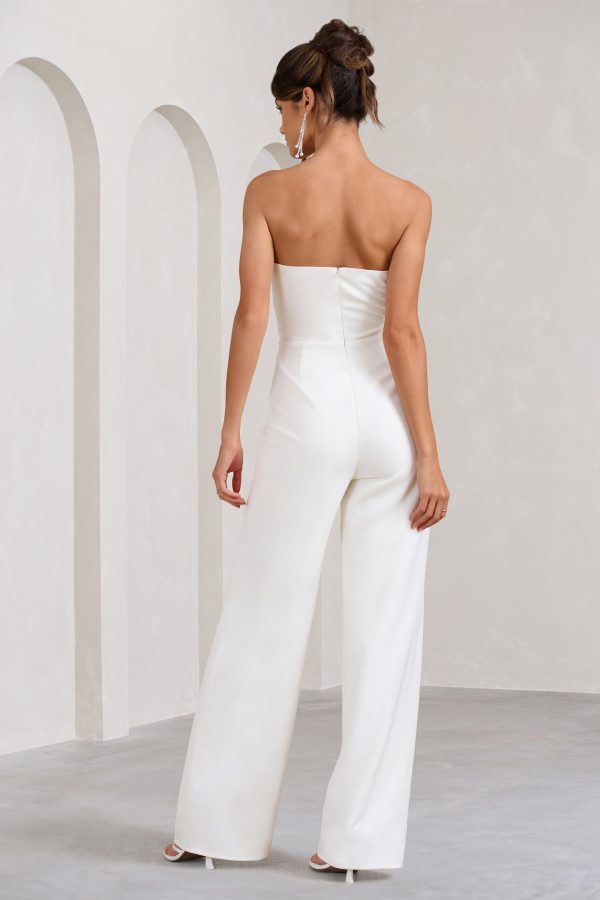 Julia | White Extreme Plunge Cut Out Wide Leg Jumpsuit Hot on Sale - Image 4