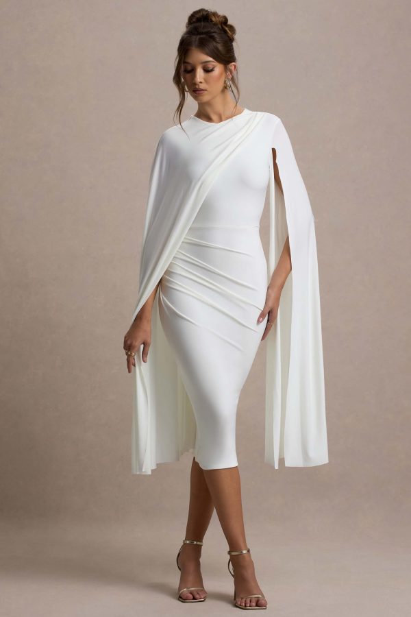 Marysol | White Asymmetric Cape Midi Dress Online Hot Sale