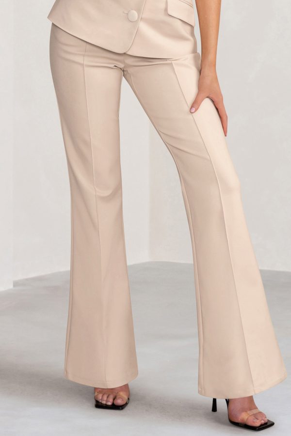 Kehlani | Stone High Waist Wide Leg Trousers Online Sale - Image 3