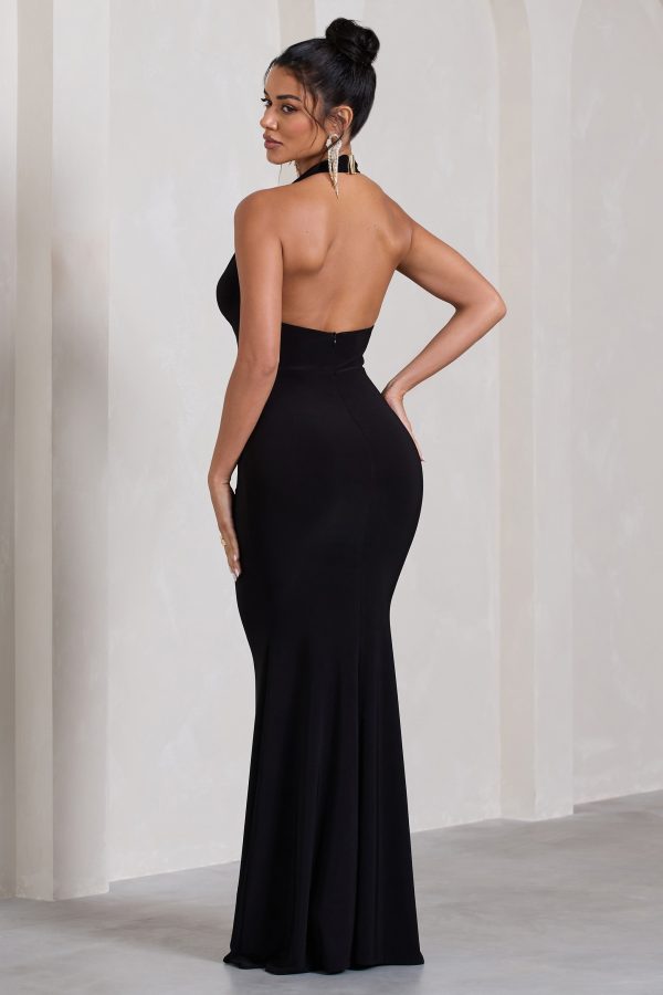 Kaia | Black Ruched Cowl-Neck Maxi Dress With Drape Online - Image 2
