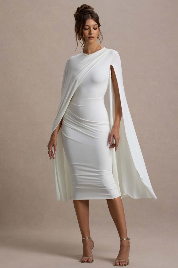 Marysol | White Asymmetric Cape Midi Dress Online Hot Sale - Image 4