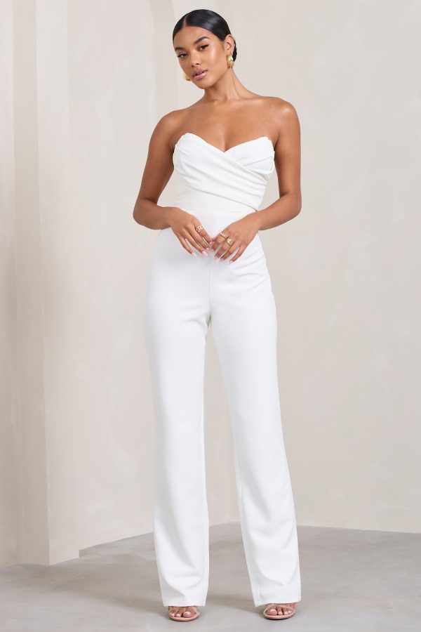 Bellezza | White Bandeau Corset Wide Leg Jumpsuit Supply
