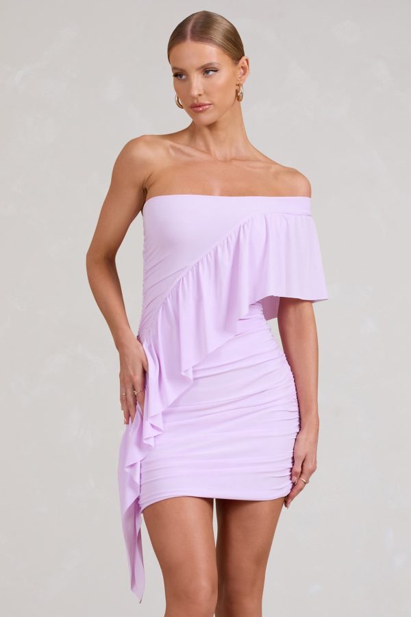 Parfait | Lilac Asymmetric Ruched Mini Dress With Statement Ruffles Fashion - Image 4