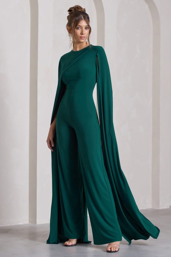 Harley | Bottle Green Straight-Leg Jumpsuit With Cape Sleeves For Discount - Image 5
