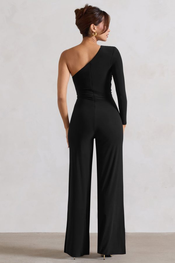 Mila | Black One Shoulder Ruched Wide Leg Jumpsuit Online now - Image 2