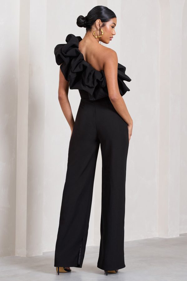 Monica | Black Asymmetric Ruffled Wide-Leg Jumpsuit Online now - Image 2