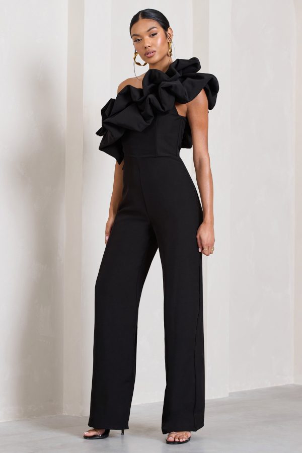 Monica | Black Asymmetric Ruffled Wide-Leg Jumpsuit Online now - Image 5