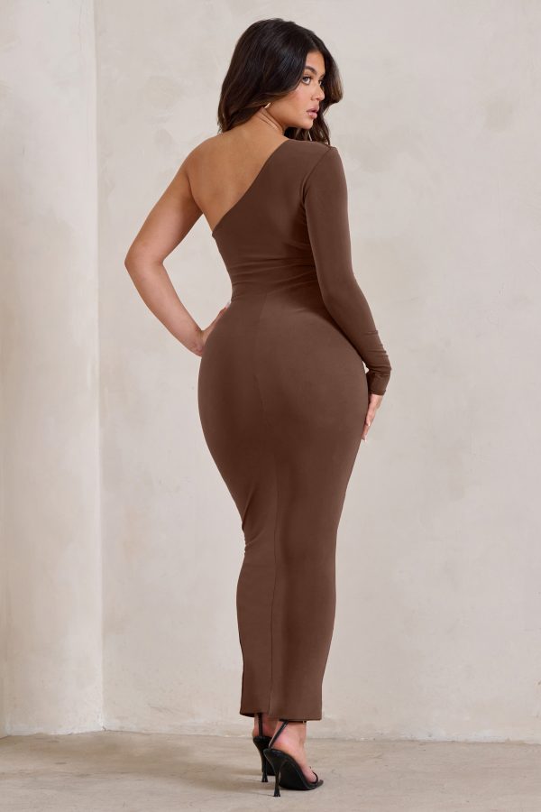 Mystical | Chocolate Brown One Shoulder Maxi Dress With Side Split Fashion - Image 2