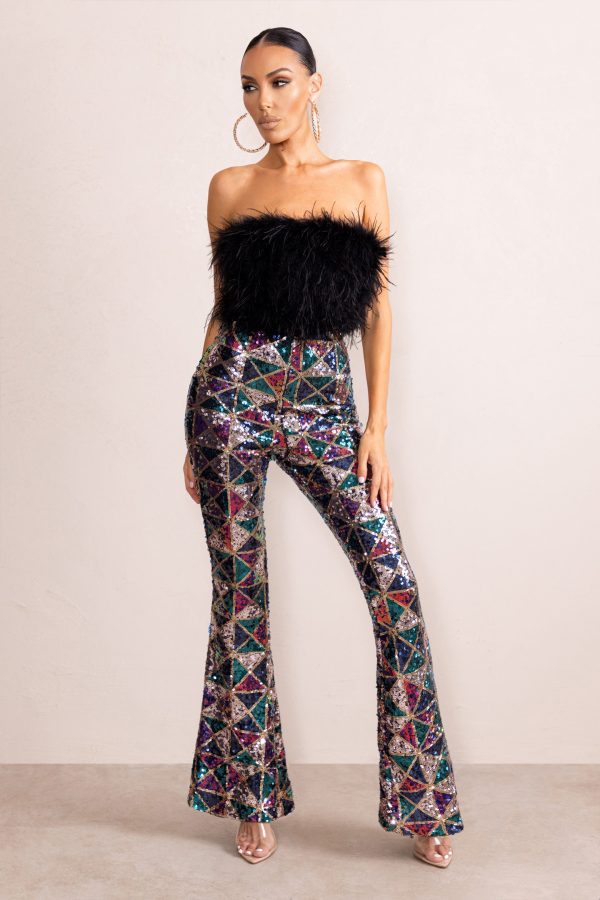 Heaven Sent | Black Aztec Sequin Fit And Flare Trousers For Cheap
