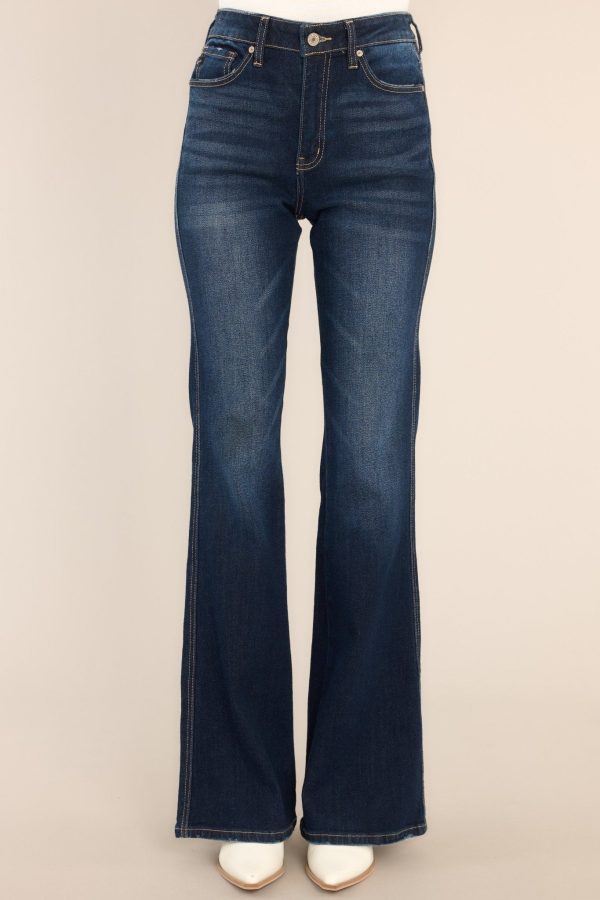 Everything Counts Dark Wash Stretch Flare Leg Jeans Cheap - Image 2