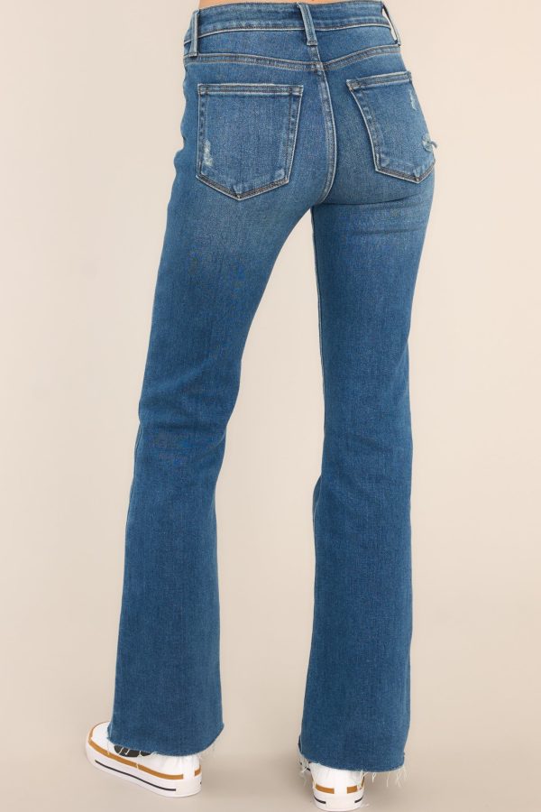 All By Myself Dark Wash Stretch Crop Flare Jeans Supply - Image 3