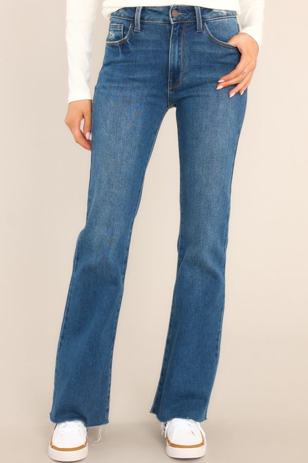 All By Myself Dark Wash Stretch Crop Flare Jeans Supply