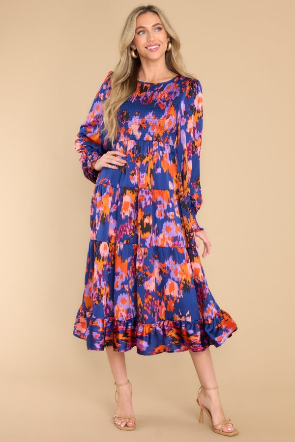 So Suddenly Navy Print Midi Dress Discount - Image 4