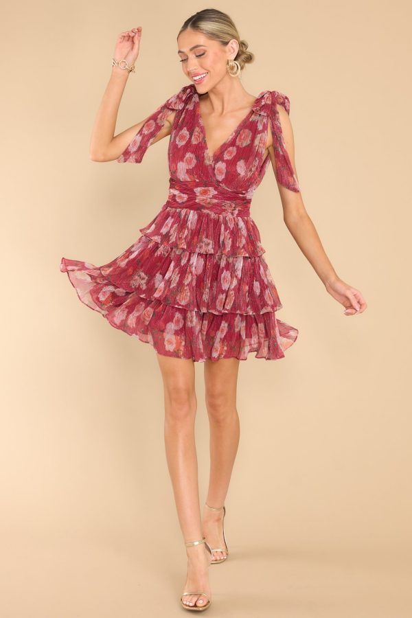 Tailored To Me Burgundy Floral Print Dress Discount - Image 3